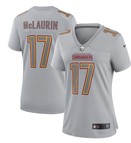 Women's Washington Commanders #17 Terry McLaurin Grey Atmosphere Fashion Stitched Game Jersey(Run Small)